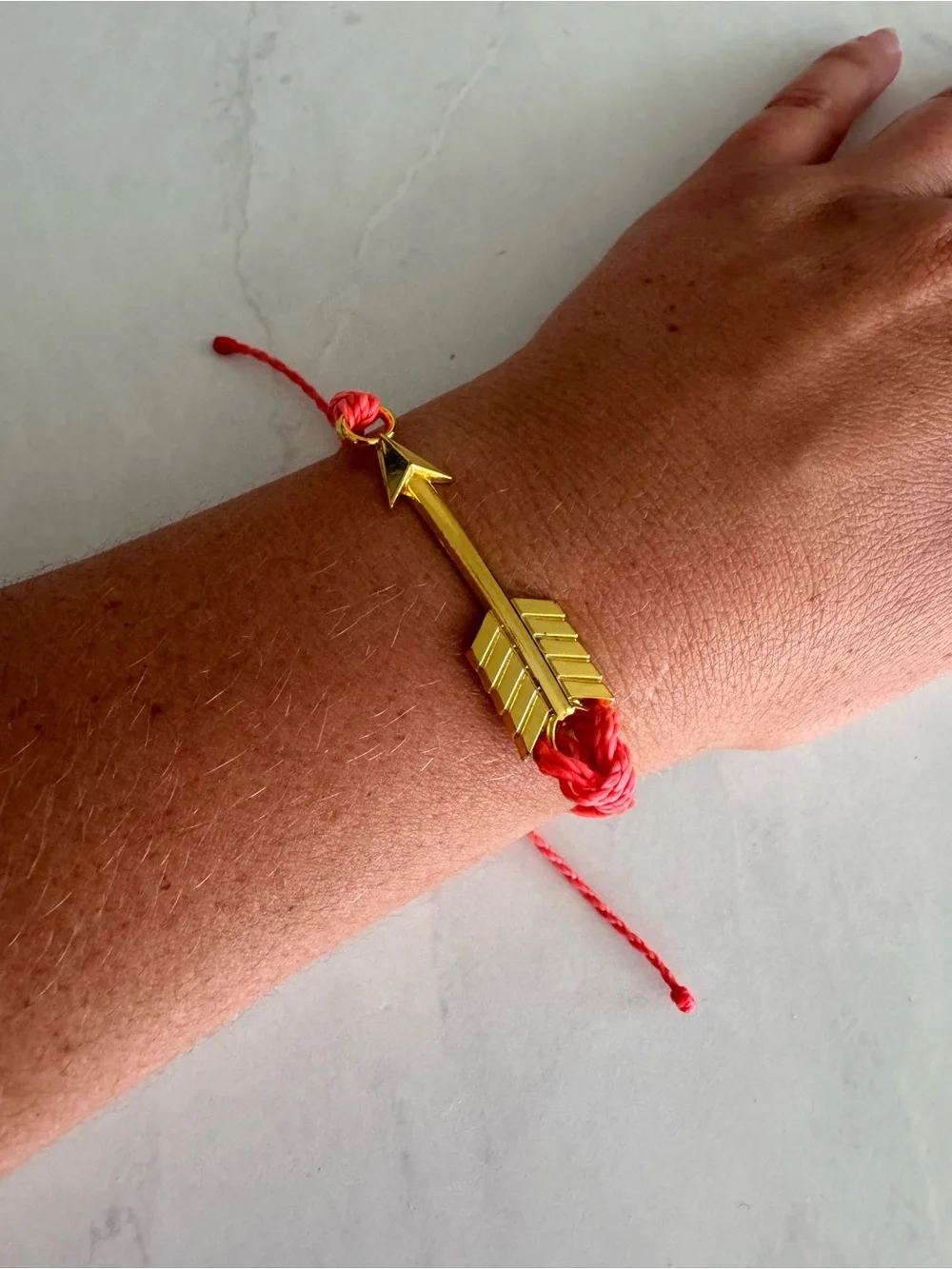Pura Vida Pink Cord Bracelet Gold Tone Arrow Dangle Charm Adjust Slide Closure